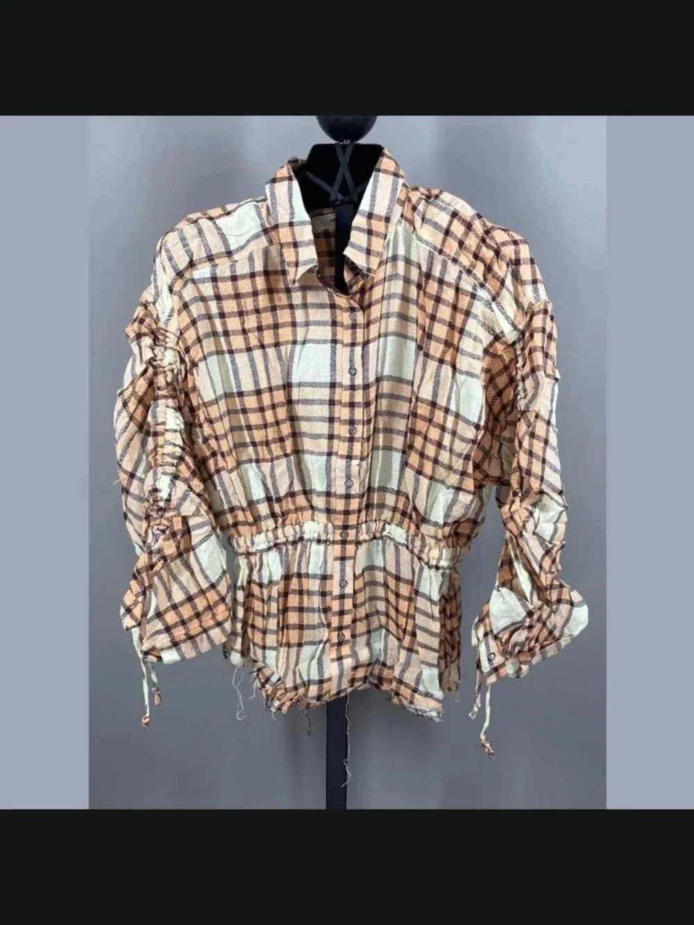 NEW Free People Shirt Womens XS orange brown plaid button up colorful boho